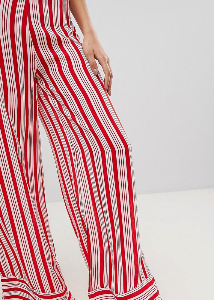 red and white striped wide leg pants