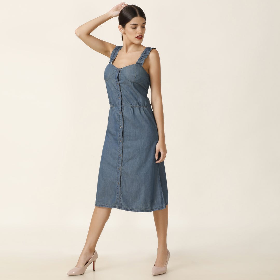 button down knee length dress