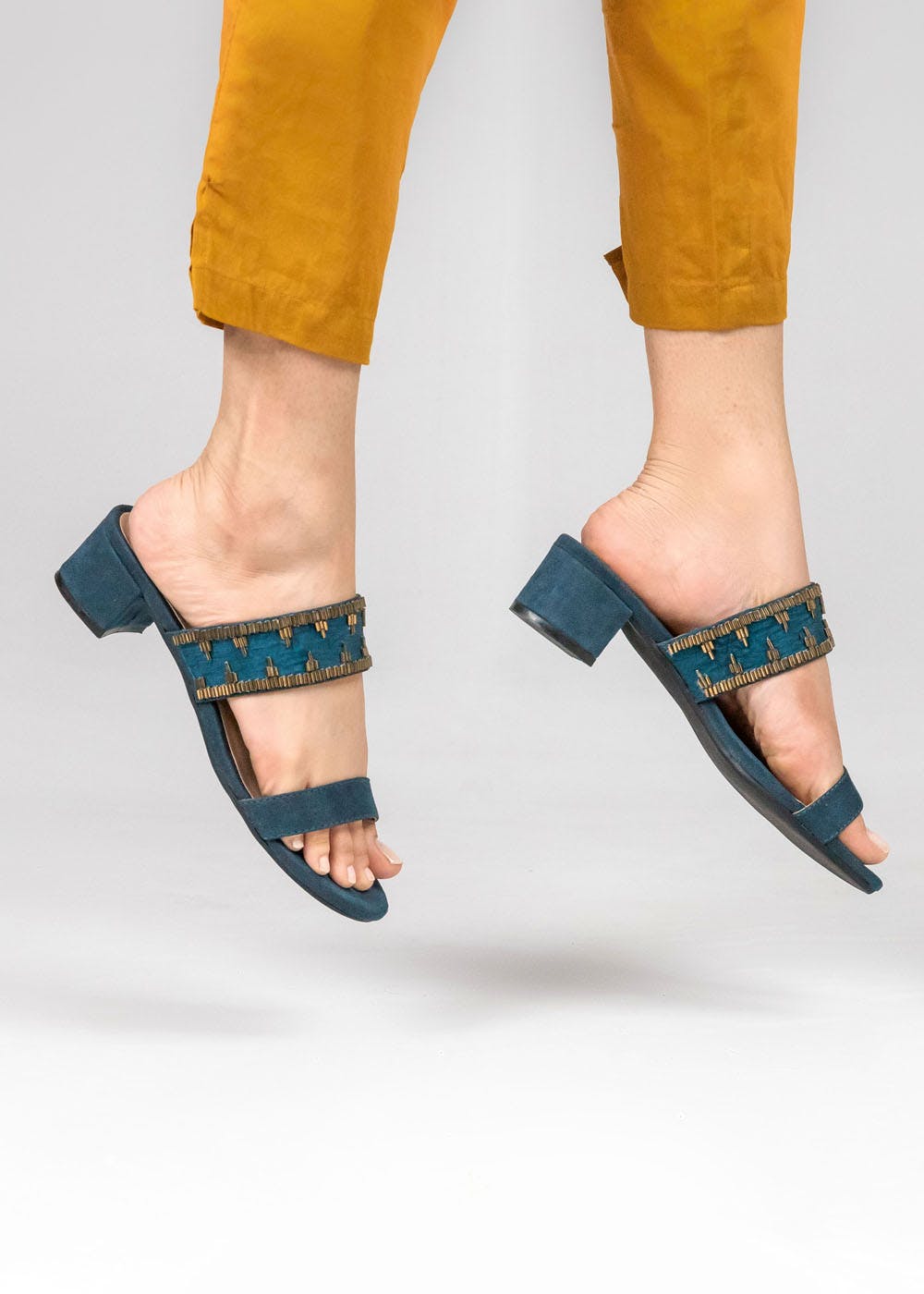 teal block heels