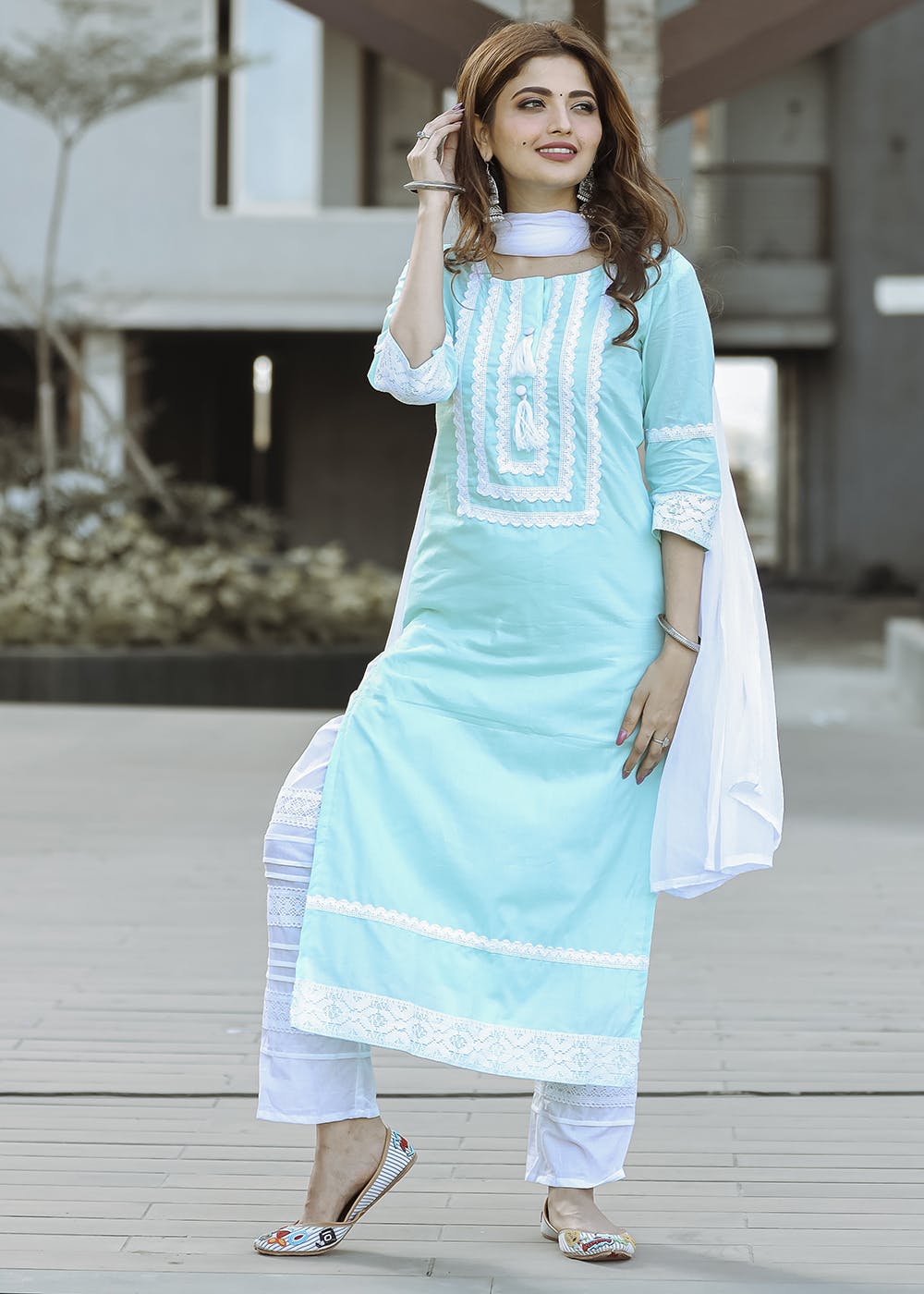 Patch Work Kurta And Solid Pant Set main image 1
