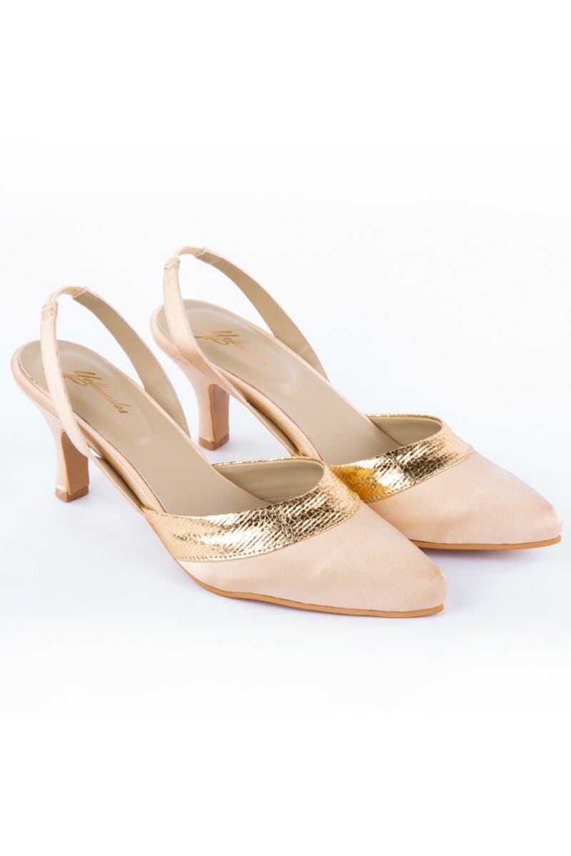 gold slingback pumps