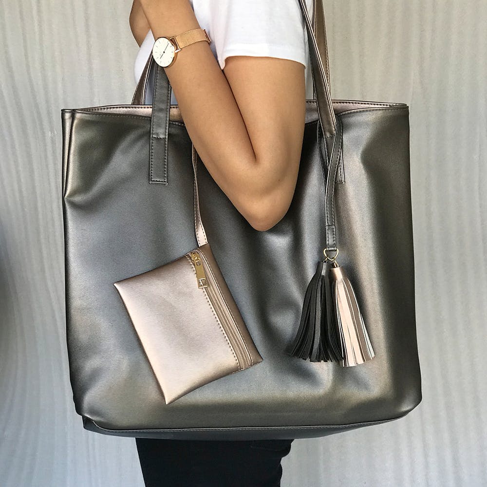 metallic tote