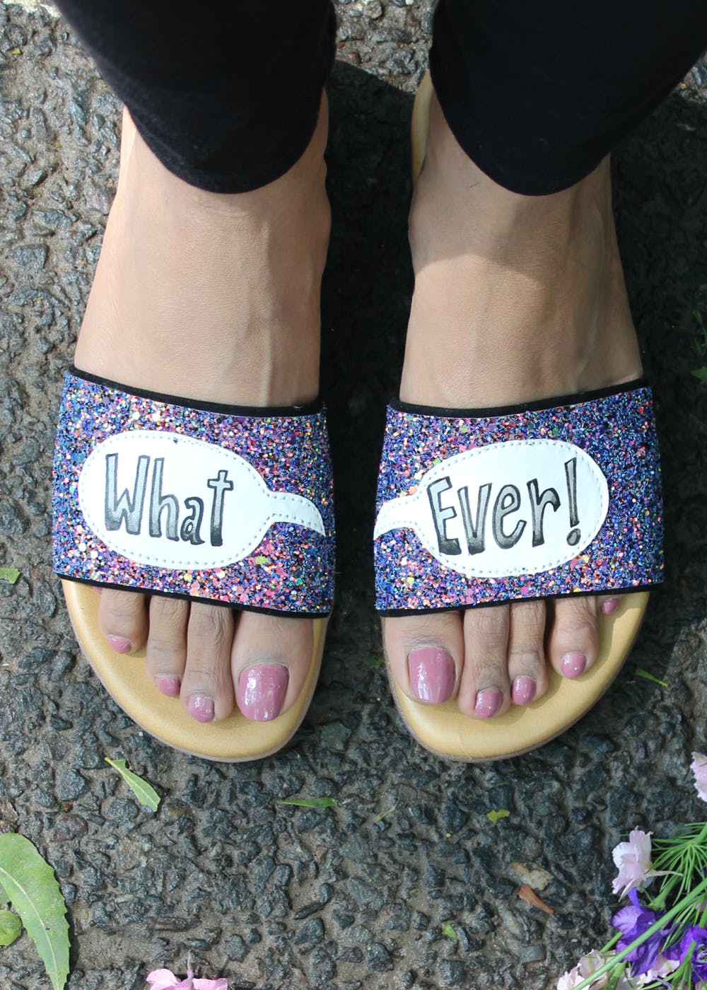 Ever Chunky Embellished Mauve Slides 